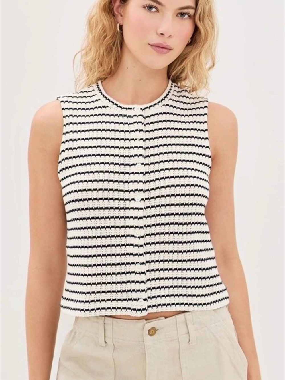 Madewell Textured-Knit Button-Front Shell Top Striped Cotton Tank Top in Black &